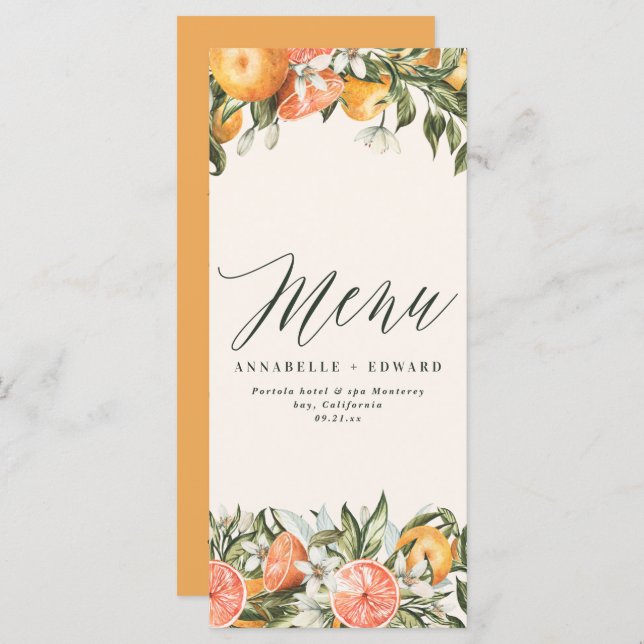 Citrus orange botanical modern rustic menu (Front/Back)