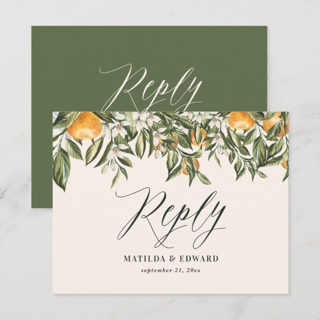 Citrus orange botanical modern rustic RSVP Card (Front/Back)