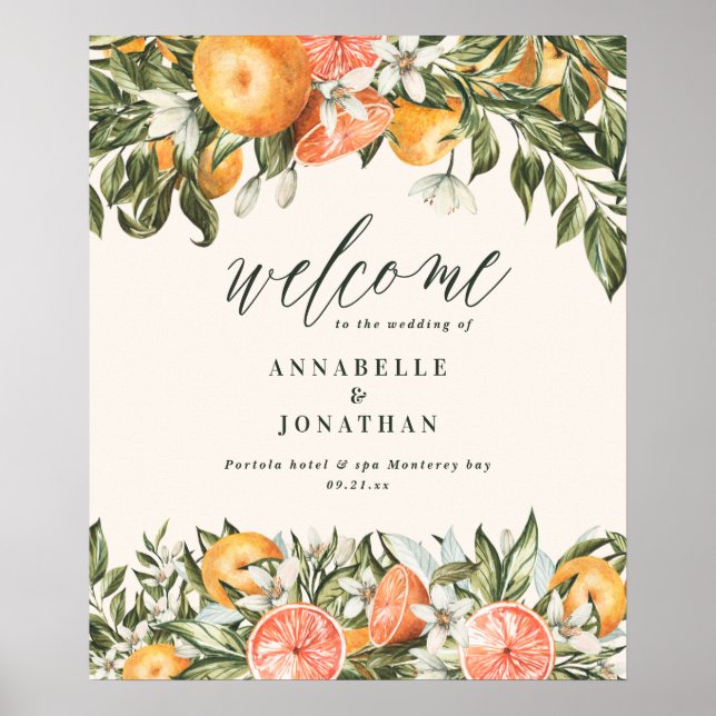 Citrus orange botanical modern rustic welcome poster (Front)