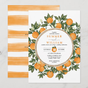 Citrus Orange Botanical Tangerine Greenery Wedding Invitation