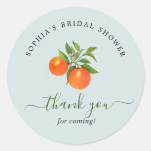 Citrus Orange Bridal Shower Classic Round Sticker