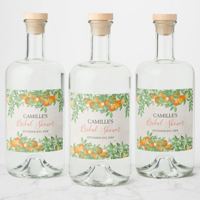 Citrus Orange Bridal Shower Personalized Liquor Bottle Label (Bottles)