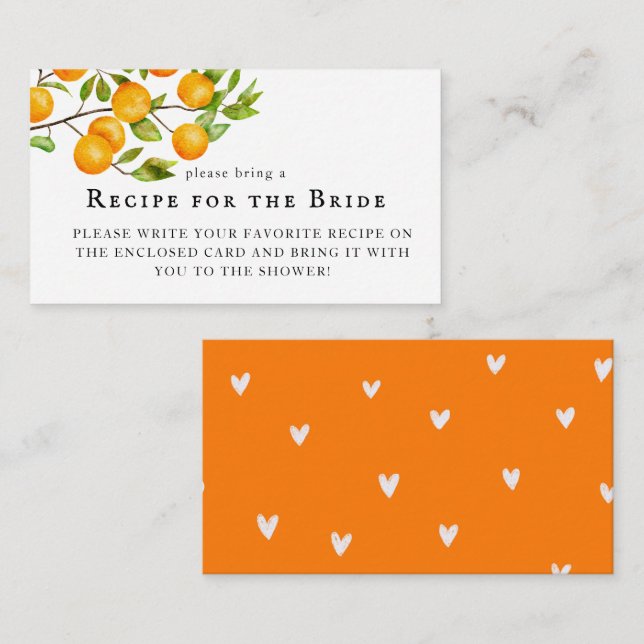 Citrus Orange Bridal Shower Recipe Request Enclosure Card (Front/Back)