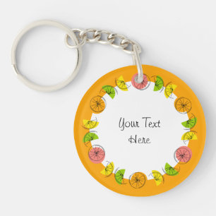 Citrus Orange Circle Monogram double-sided Keychain