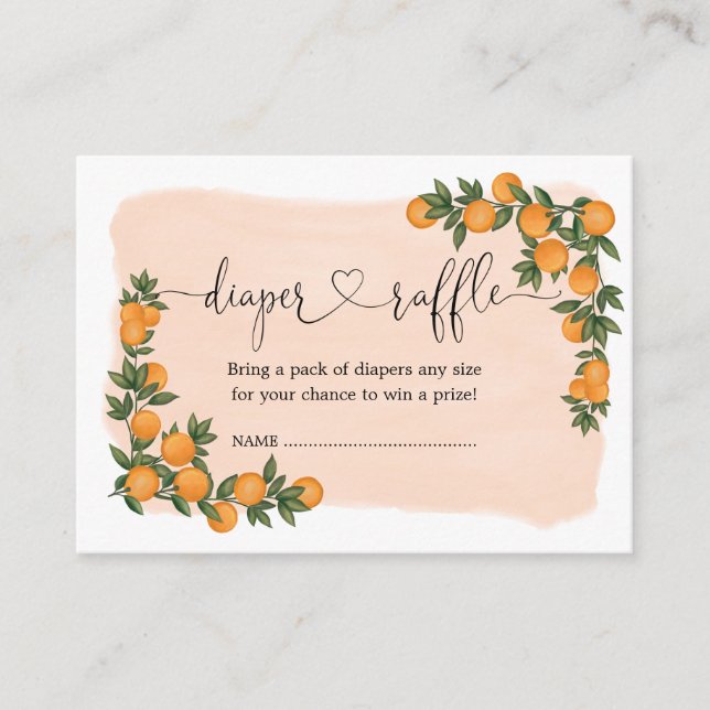 Citrus Orange Clementine Greenery Diaper Raffle Enclosure Card (Front)