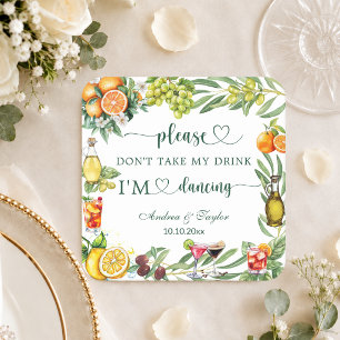 Citrus Orange Don't Take My Drink Wedding Square Paper Coaster