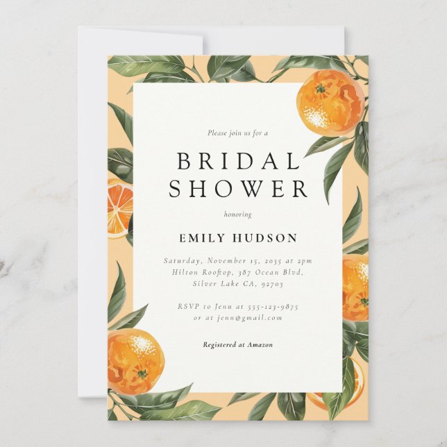 Citrus Orange Elegant Bridal Shower Invitation (Front)