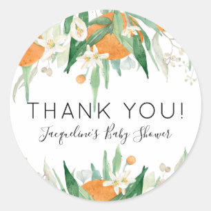 Citrus Orange Floral Greenery Thank You Shower  Classic Round Sticker