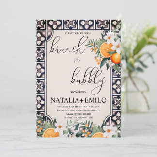 Citrus Orange Floral Italy Bridal Shower Brunch Invitation