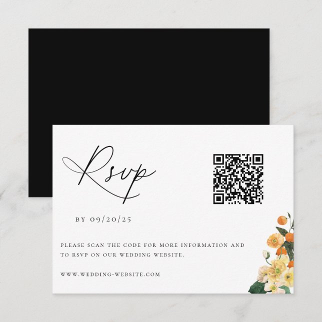 Citrus Orange Floral Wedding QR Code RSVP Card (Front/Back)