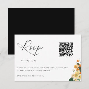 Citrus Orange Floral Wedding QR Code RSVP Card