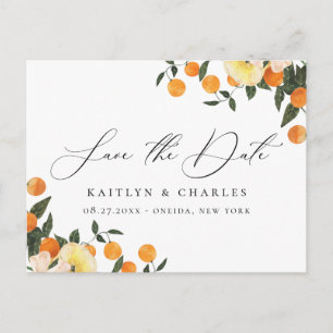 Citrus Orange Floral Wedding Save the Date Announcement Postcard