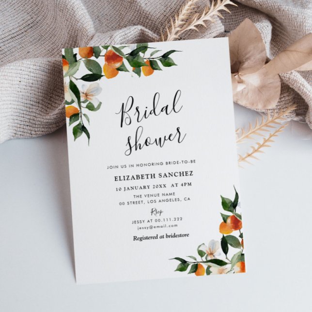 citrus orange foliage bridal shower invitation (Creator Uploaded)