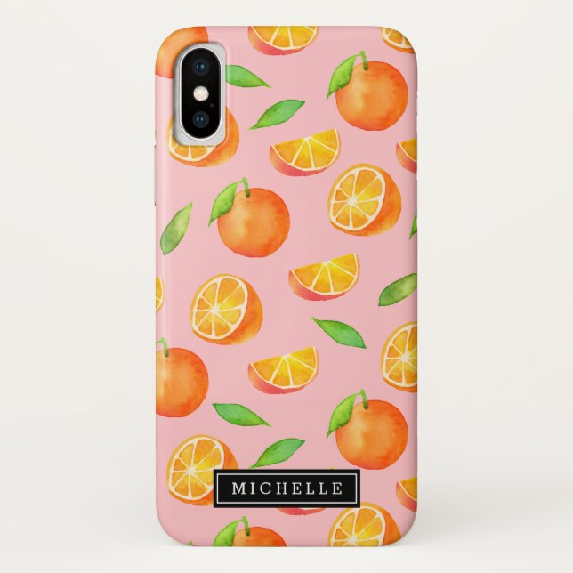 Citrus Orange Fruit Pattern | Add Your Name Case-Mate iPhone Case (Back)