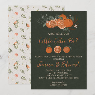 Citrus Orange Green Little Cutie Gender Reveal Invitation