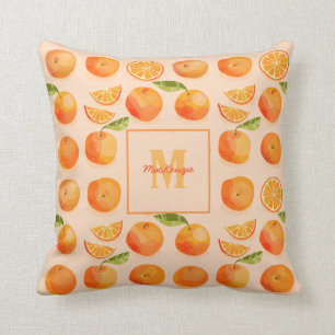 Citrus Orange Pattern Monogram Throw Pillow