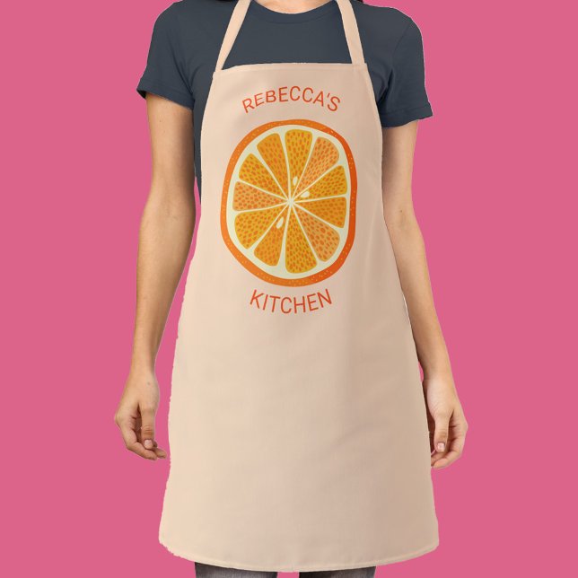 Citrus Orange Personalized Apron (Fun personalized custom name and text citrus orange apron in blush pink)