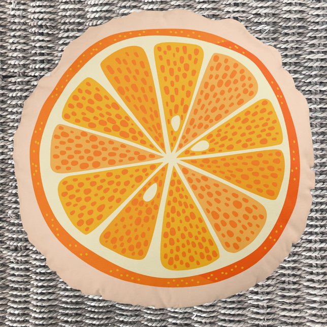 Citrus Orange Round Pillow (Fun citrus orange slice round pillow for a Mediterranean summer feel)