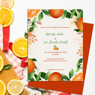 Citrus Orange Rustic Fall Wedding Invitation Postcard