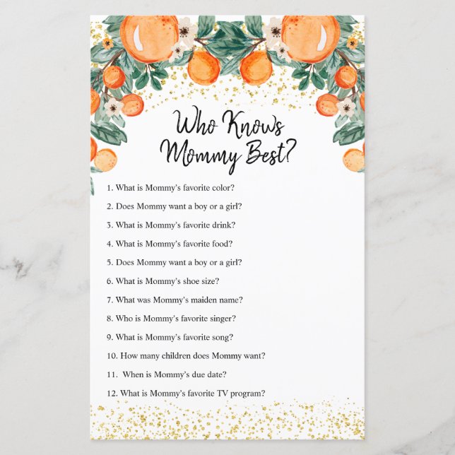 Citrus orange Summer Who Knows Mommy Best Game (Front)