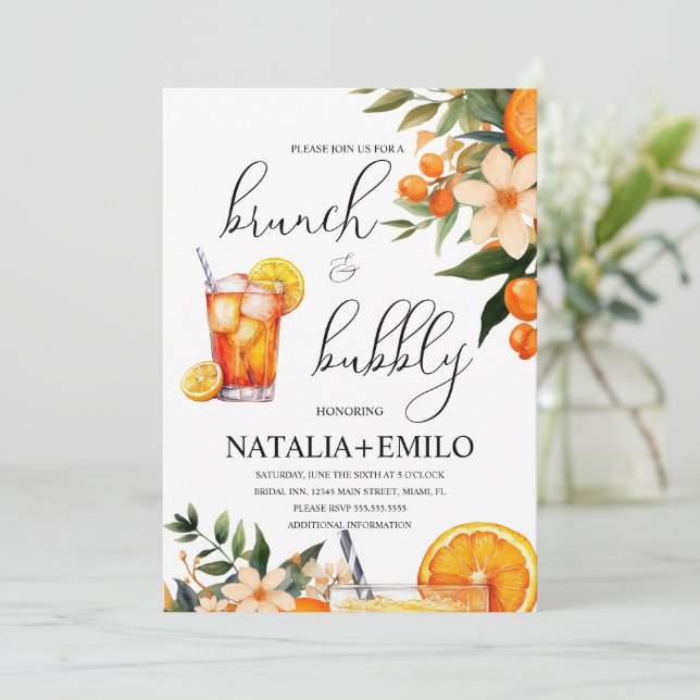 Citrus Oranges Floral Drink Bridal Shower Brunch Invitation (Standing Front)