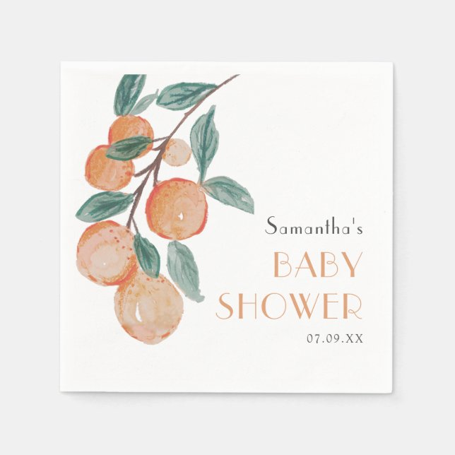 Citrus Oranges Green Gender Neutral Baby Shower Napkin (Front)