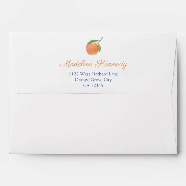 Citrus Oranges Italian Blue Tiles Return Address Envelope (Back (Top Flap))