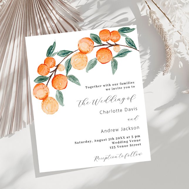 Citrus oranges script budget wedding invitation (Creator Uploaded)