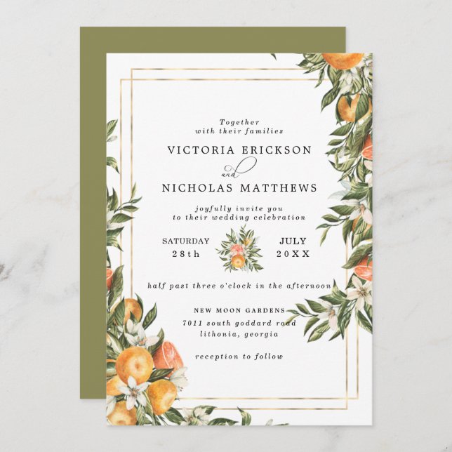 Citrus Orchard | Boho Botanical Wedding Invitation (Front/Back)