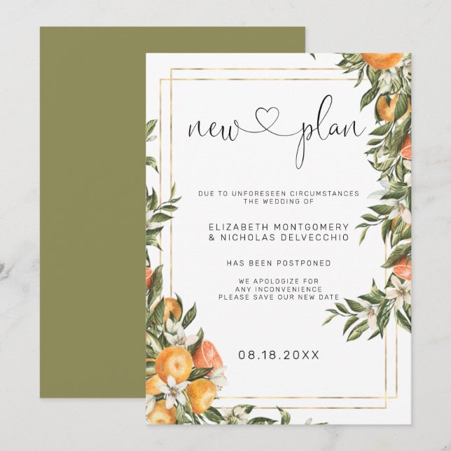 Citrus Orchard | Faire-part Mariage reporté (Devant / Derrière)