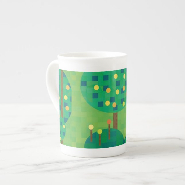 Citrus orchard green and gold bone china mug (Front Left)