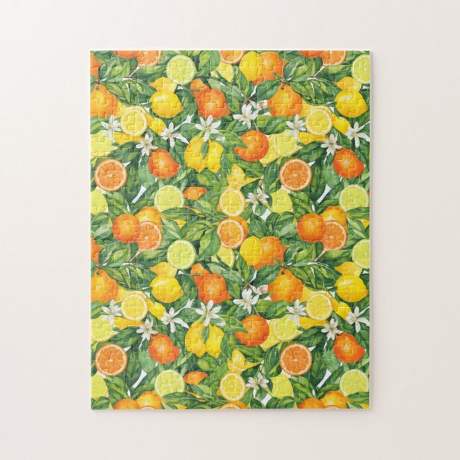 Citrus Orchard Harvest:  Lemon & Orange pattern Jigsaw Puzzle (Vertical)