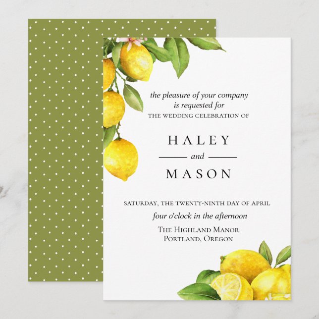 Citrus Orchard Lemon Faire-part de mariage (Devant / Derrière)