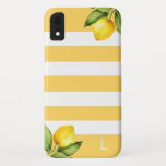 Citrus Orchard Lemon Stripe Monogram iPhone XR Case<br><div class="desc">Rustic watercolor lemon branches on trendy yellow and white stripes,  monogrammed iPhone case.</div>