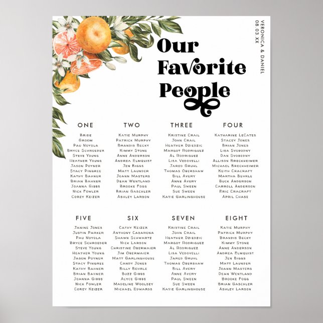 Citrus Orchard | Poster de la table Mariage (Devant)
