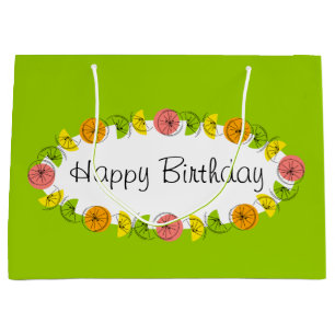 Citrus Oval Green Happy Birthday large Gift Bag