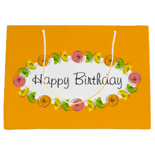 Citrus Oval Orange Happy Birthday large Gift Bag