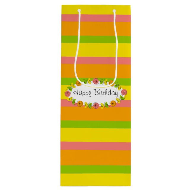 Citrus Oval Stripe Classic Birthday gift bag wine (Front)
