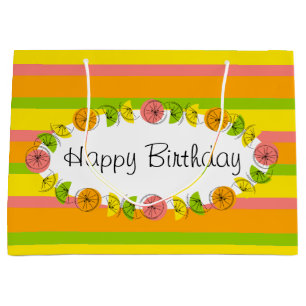 Citrus Oval Stripe Classic Happy Birthday large Gift Bag