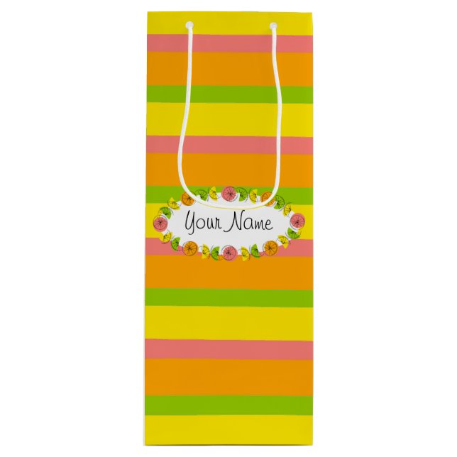 Citrus Oval Stripe Classic Name gift bag wine (Front)