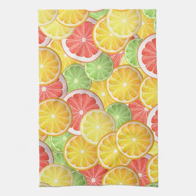 Citrus pattern - grapefruit, lemon, lime, orange kitchen towel (Vertical)