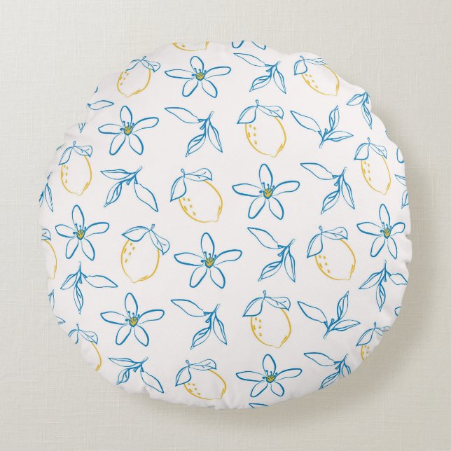 Citrus Pattern Hand Drawn - Round Pillow (Front)