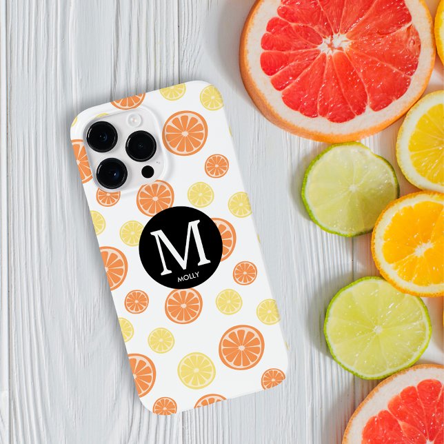 Citrus Pattern Orange Lemon Round Monogram White Case-Mate iPhone Case (Creator Uploaded)