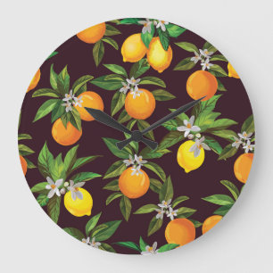 Citrus Pattern, Vintage Lemons Oranges. Large Clock