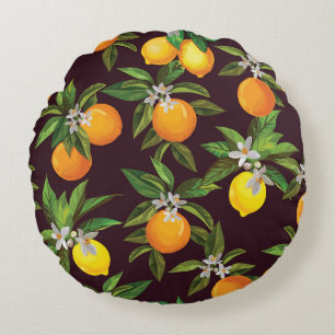 Citrus Pattern, Vintage Lemons Oranges. Round Pillow