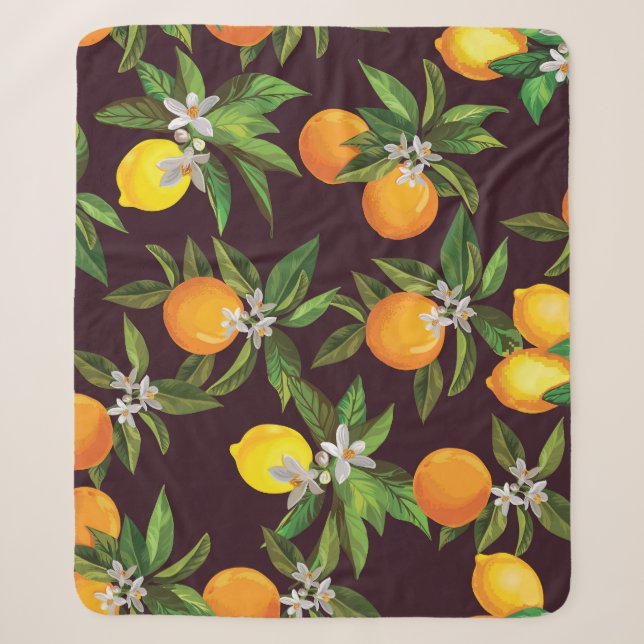 Citrus Pattern, Vintage Lemons Oranges. Sherpa Blanket (Front)