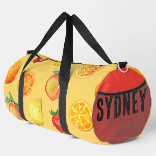 Citrus & Peaches Red Side Custom Name Duffle Bag