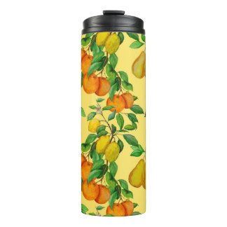 Citrus, pear, cherry: watercolor print. thermal tumbler
