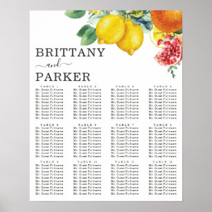 Citrus Personalized Wedding Table Seating Poster