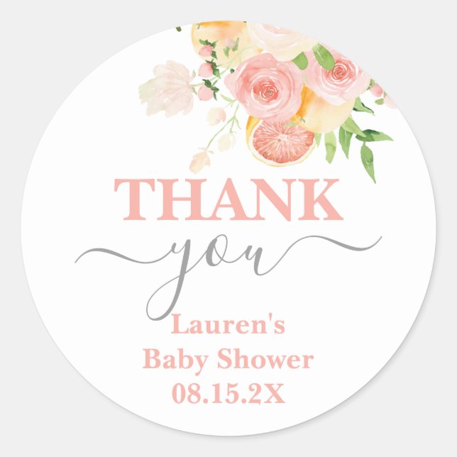 Citrus pink Baby Shower Classic Round Sticker (Front)